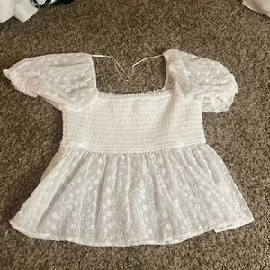 Mi Ami Peplum Babydoll White Lacey Floral Embroidered Top